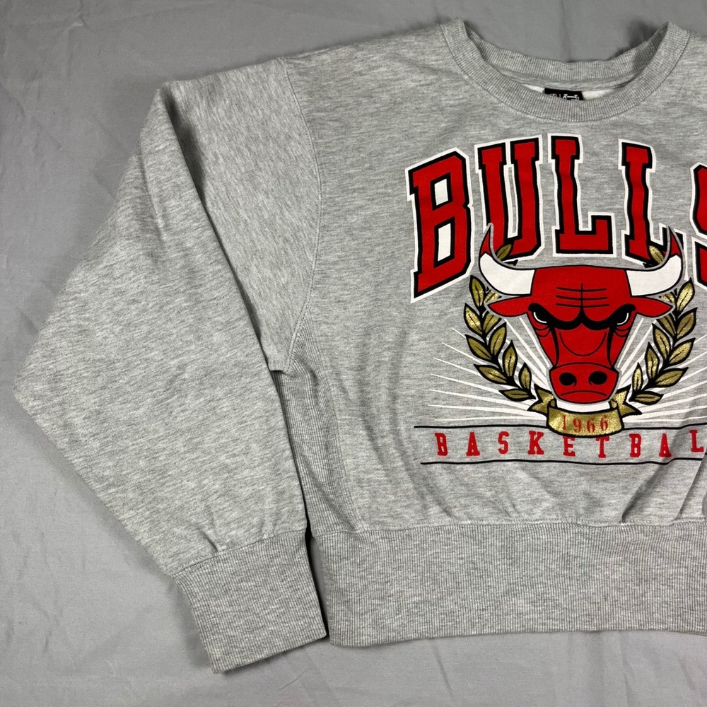 Vintage Style Chicago Bulls Cropped Sweatshirt Gray Women's Large NBA Ultra Game - Picture 4 of 13